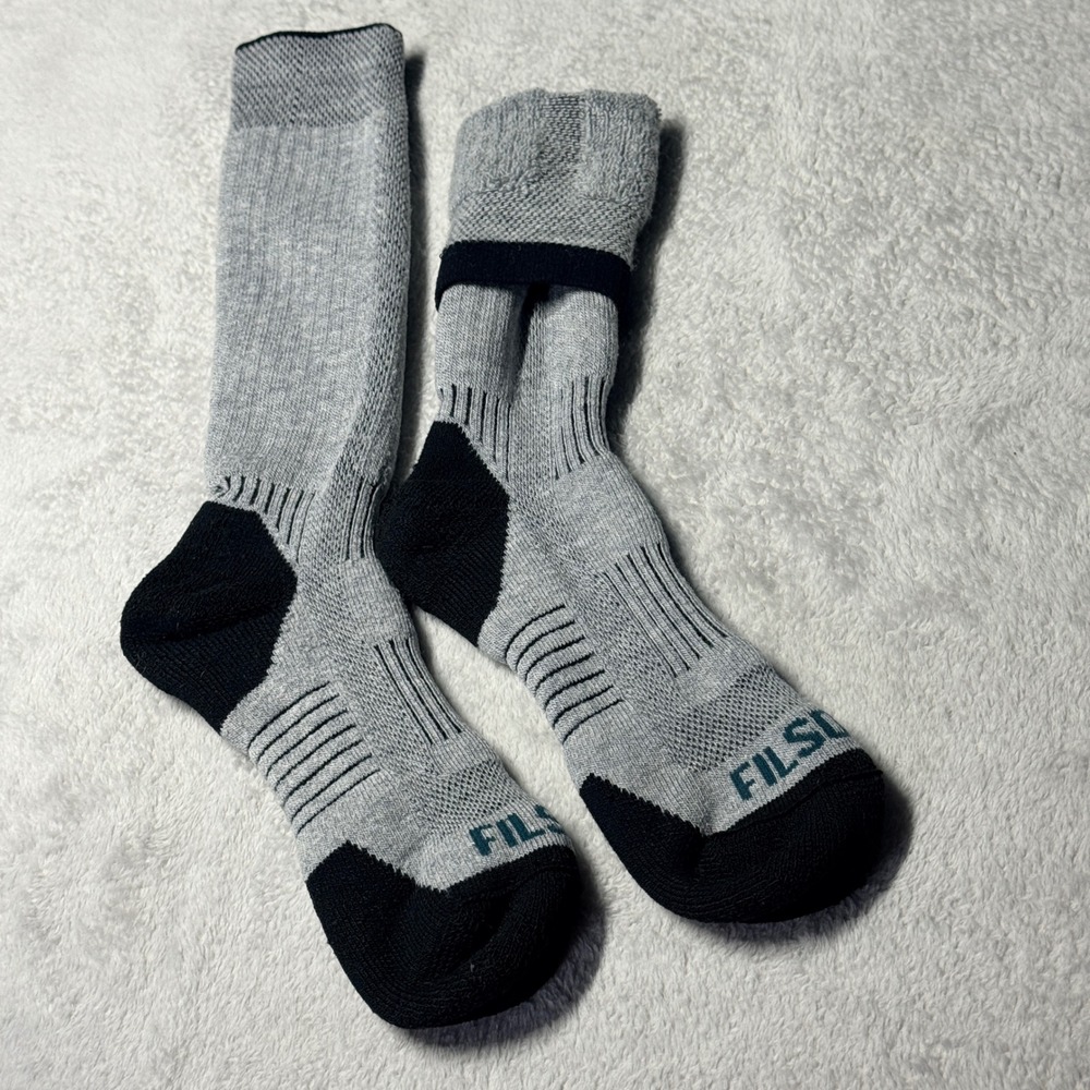 Filson Midweight Crew Socks Mens OS Grey Black Hiking Workwear Performance